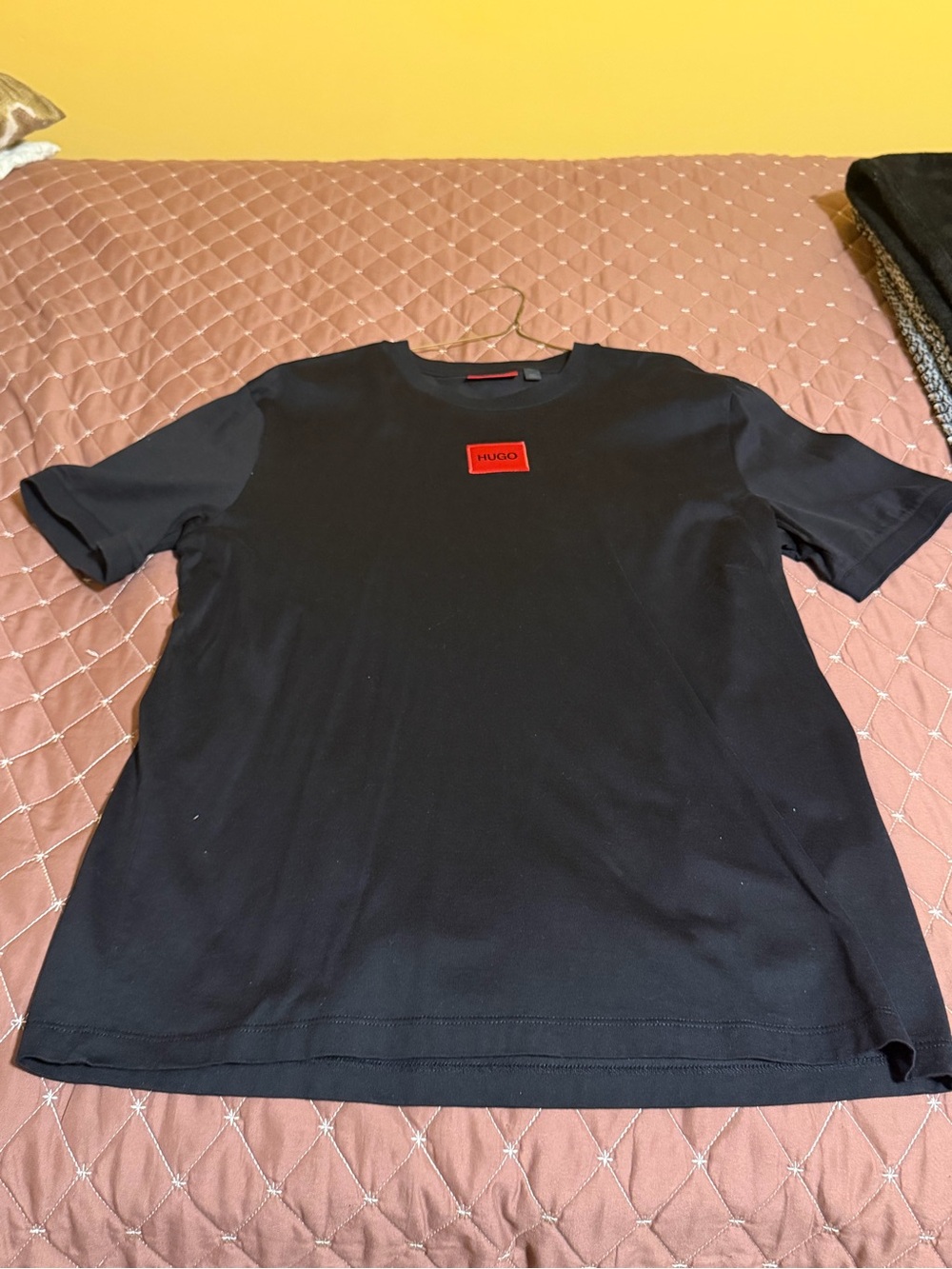 HUGO Black Short-Sleeve Tee with Red Logo Patch
